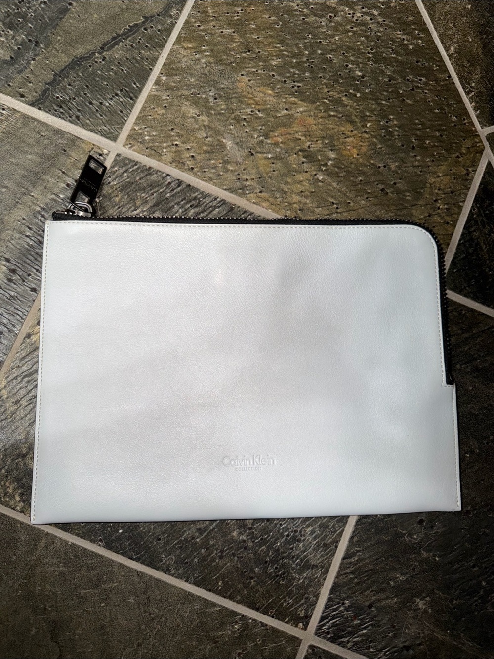 Calvin Klein Collection Light Grey Leather Zip Pouch